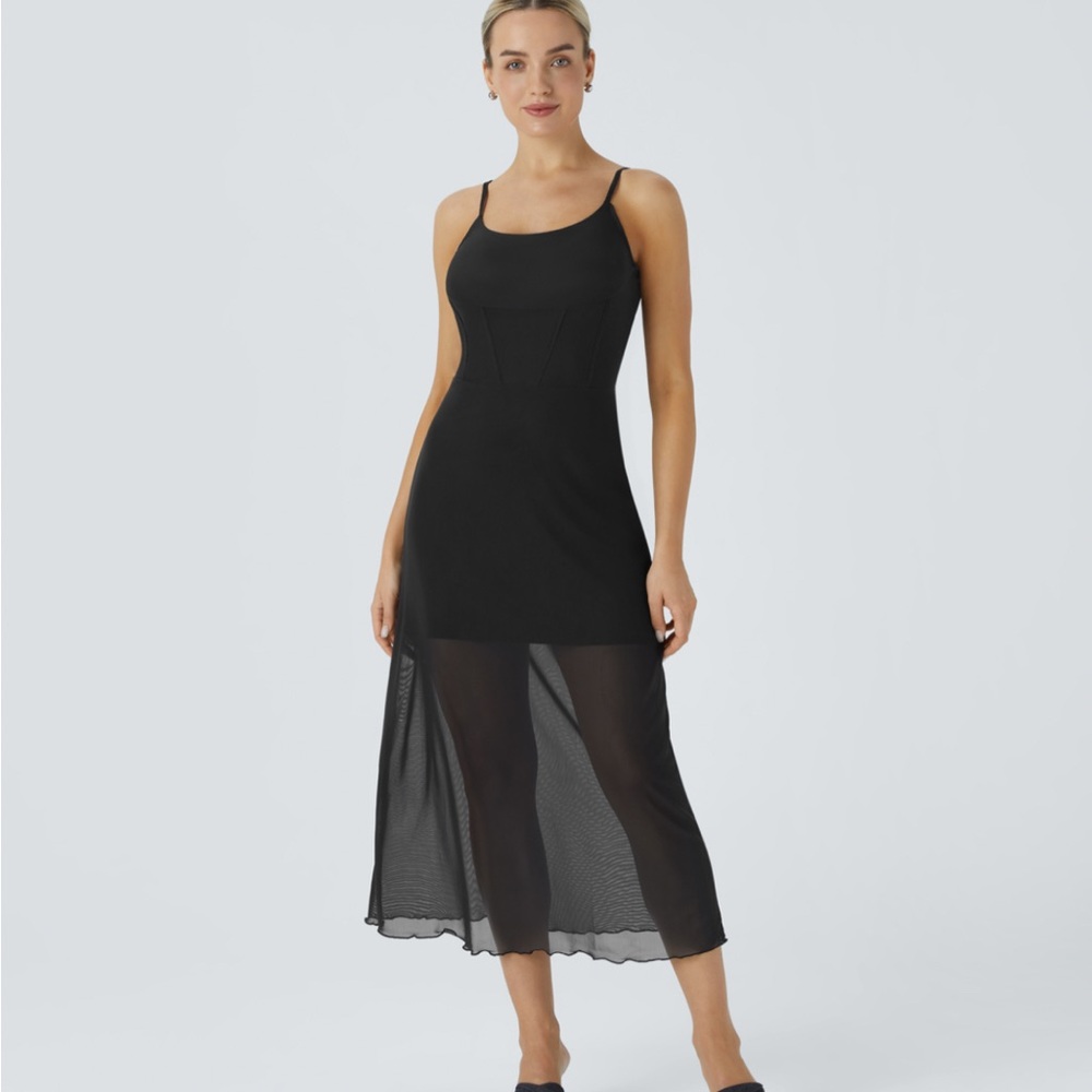 NWT Halara Corset Mesh Overlay Midi Dress